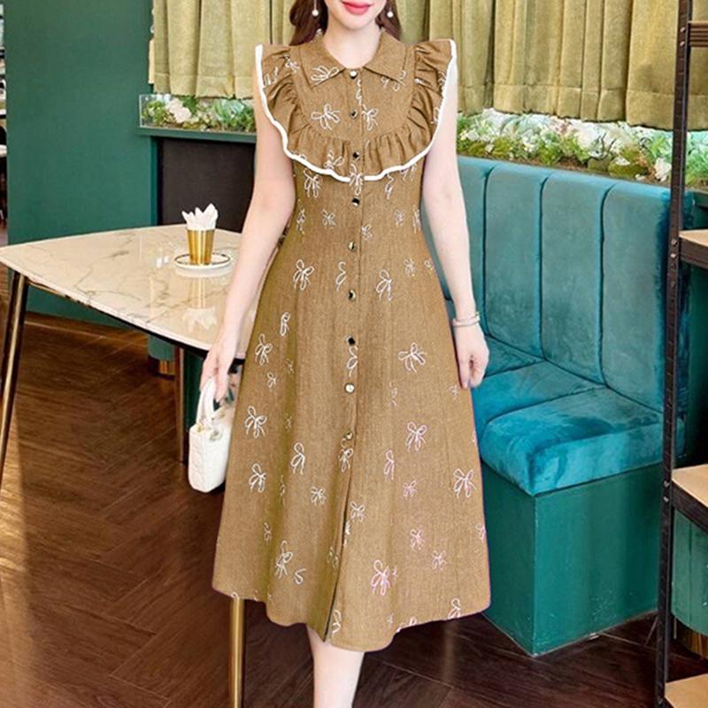 

ZANZEA Women Casual Turn Down Collar Summer Sleeveless Print Dress 5XL хакі