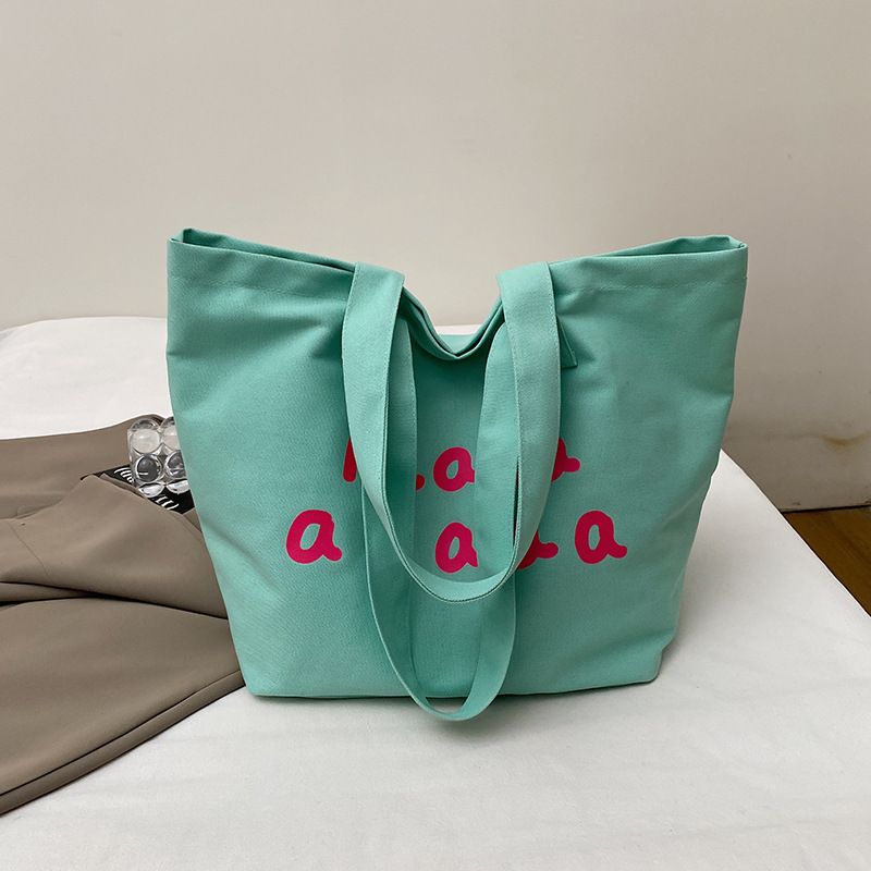 

Preppy Style Letters Canvas Bag Women 2025 New Arrival Tide Fashion South Korea Tote Bag Casual Large Capacity Shopping Bag Green