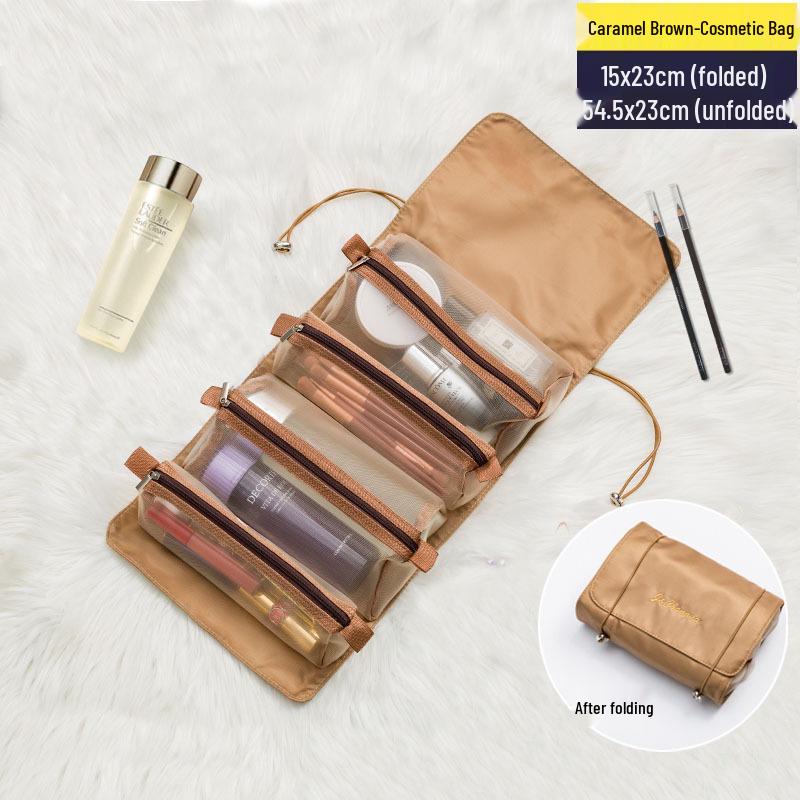 PU Grid 4-in-1 Makeup Bag: Portable, Spacious Travel Organizer & Detachable Toiletry Storage