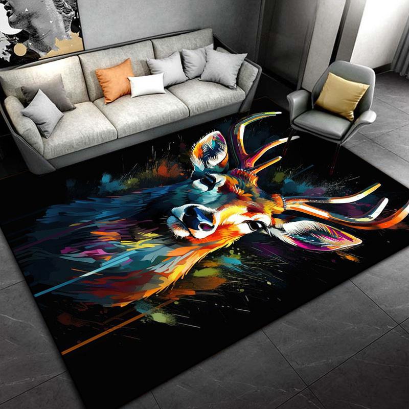 3D Cartoon Nordic Elk Reindeer Area Rug,Carpet Rug for Living Room Bedroom,Child Play Non-slip Floor Mat Sofa Doormat Decoration