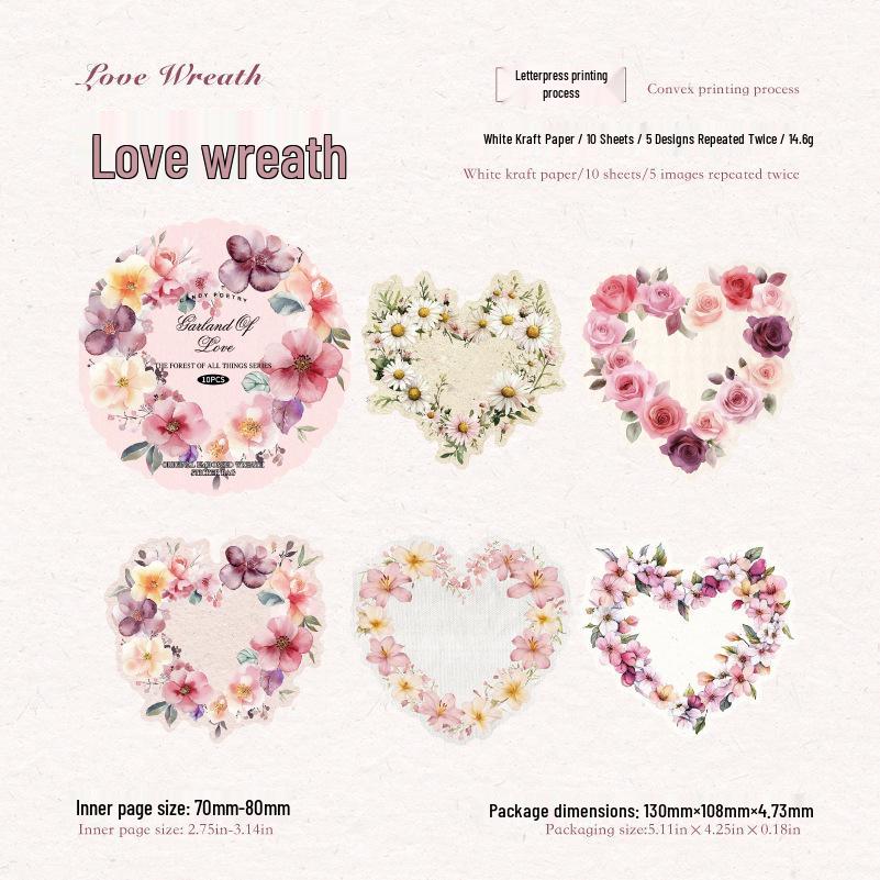 Sugar Poem Letterpress Embossed Stickers: Retro Wreath Forest Series (White Kraft Paper)