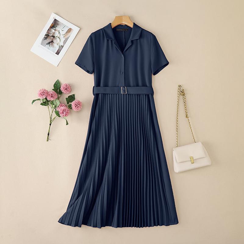 

ZANZEA Женское летнее плиссированное платье с отложным воротником и короткими рукавами 5XL темно-синий