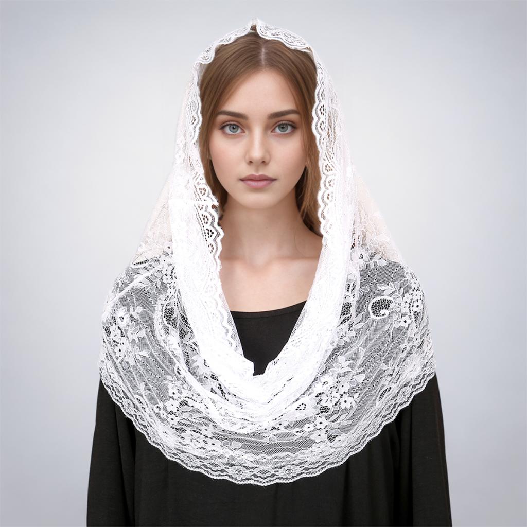 New Embroidered Floral Scarf Church Shawl Christian Veil Spanish Mantilla Lace Shawl Floral Women Handkerchief Headscarf Wraps
