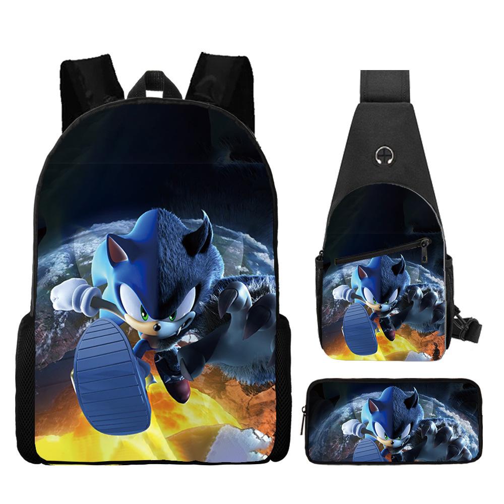 Backpack, Primary School Student Animation Schoolbag, Cartoon Backpack, Satchel, Pencil Bag, Three-Piece Set.