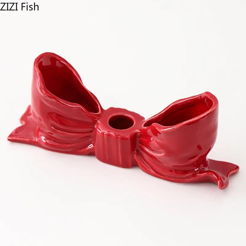 Bowknot-shaped Ceramic Candle Holders Desk Decoration Romantic Candlestick Wax Melt Burner Candle Stand Room Aesthetic Decor