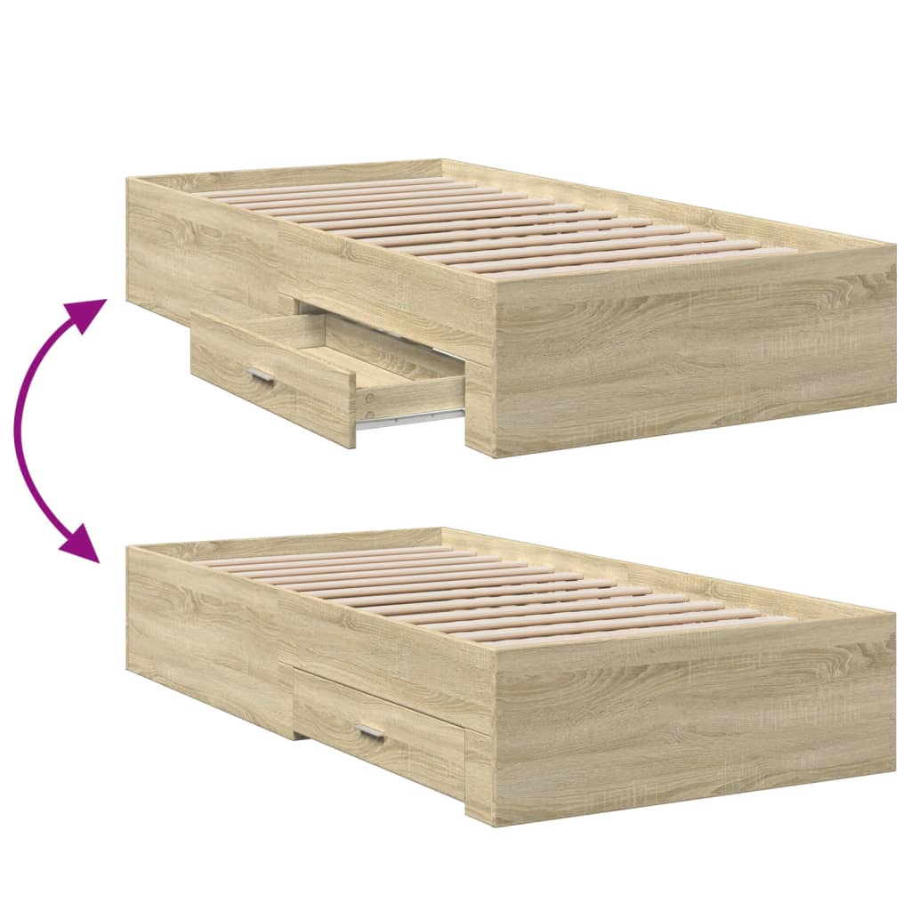 Bed Frame with Drawers Sonoma Oak 75 x 190 cm Engineered Wood