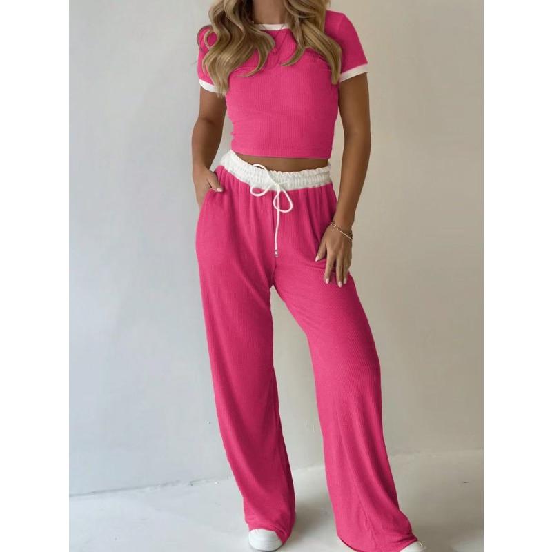 JPNTKY Women's Fashion Casual Short Sleeve O-Neck Pants Suits