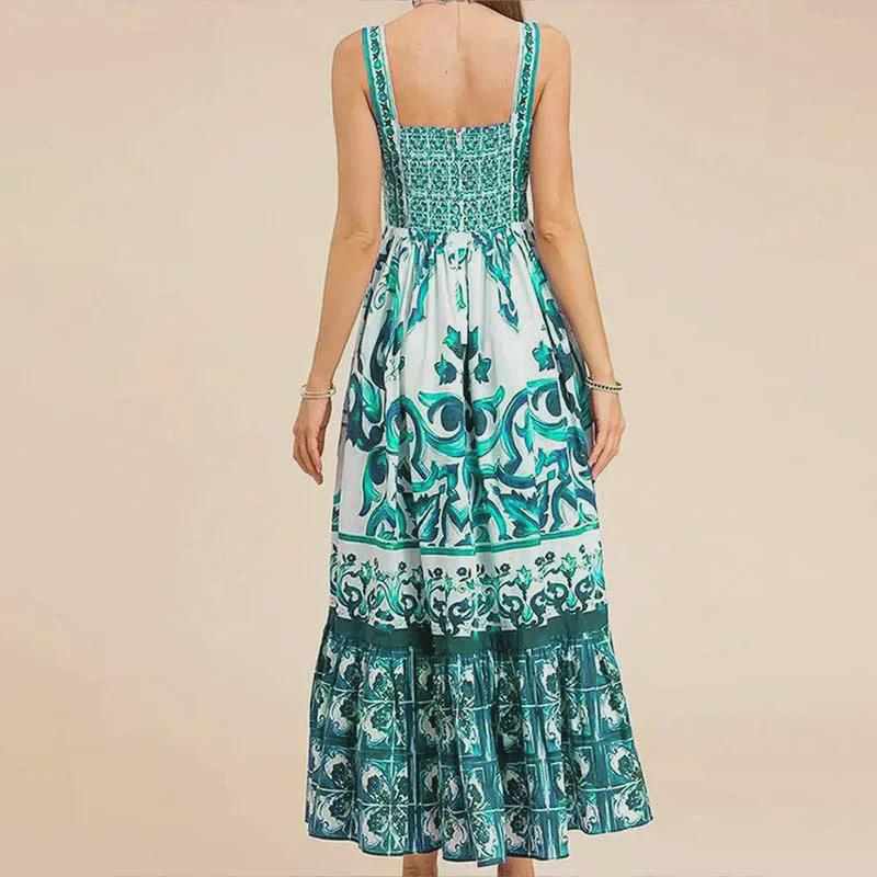European & American Women's Bohemian Elegant Light Luxury Printed Midi Dress