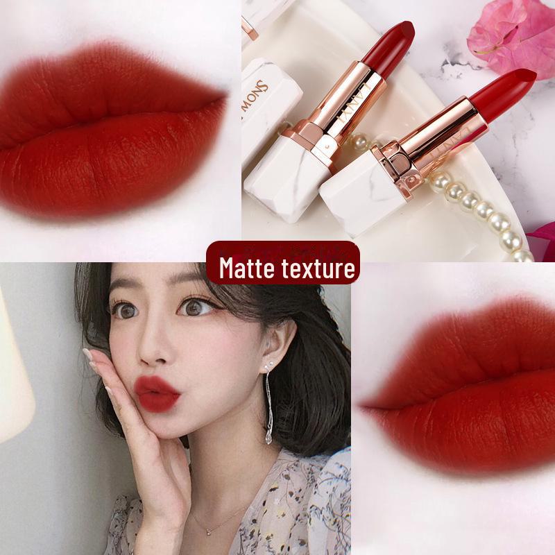 Lan Yi Snowflake Marble Soft Lipstick - Retro Aunt Color, Bean Paste, Tomato Shades, Whitening, All-Match.