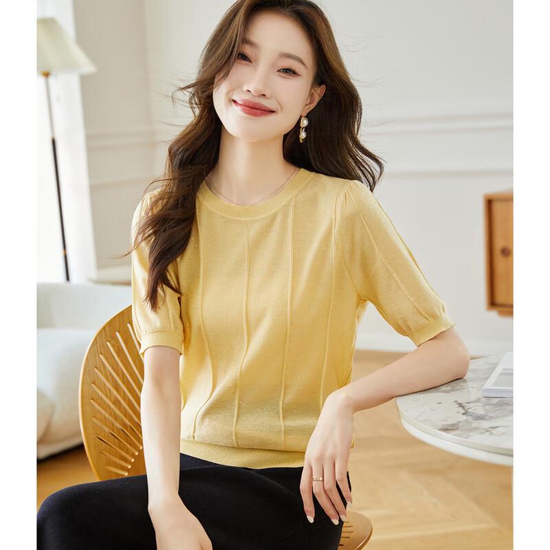 Srcr Women's Wool Blend Thin Knit Round Neck Mid-Sleeve Top