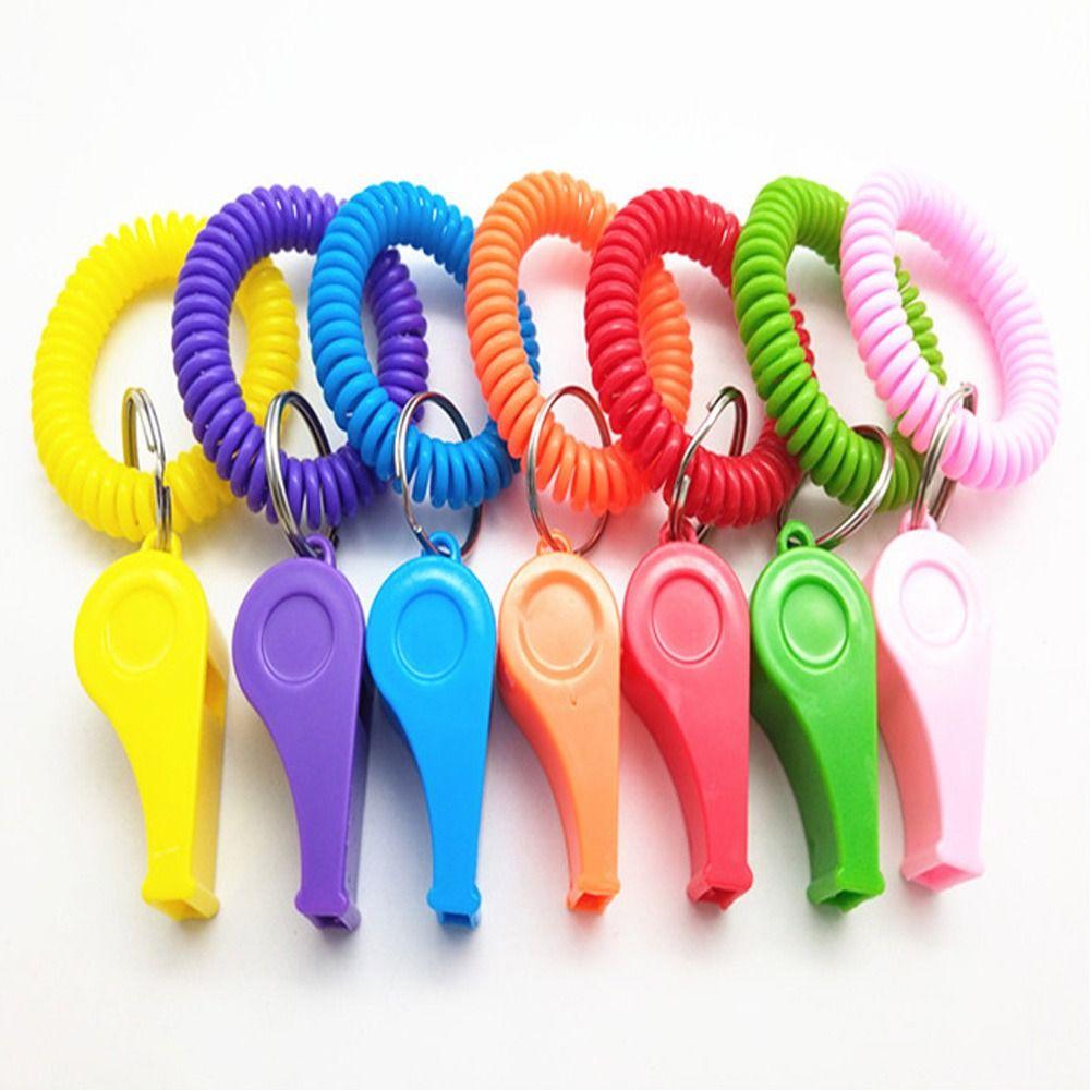 5pcs With Rope Spring Wristband Whistle Plastic Rugby Party Whistle  Training School Soccer Tools
