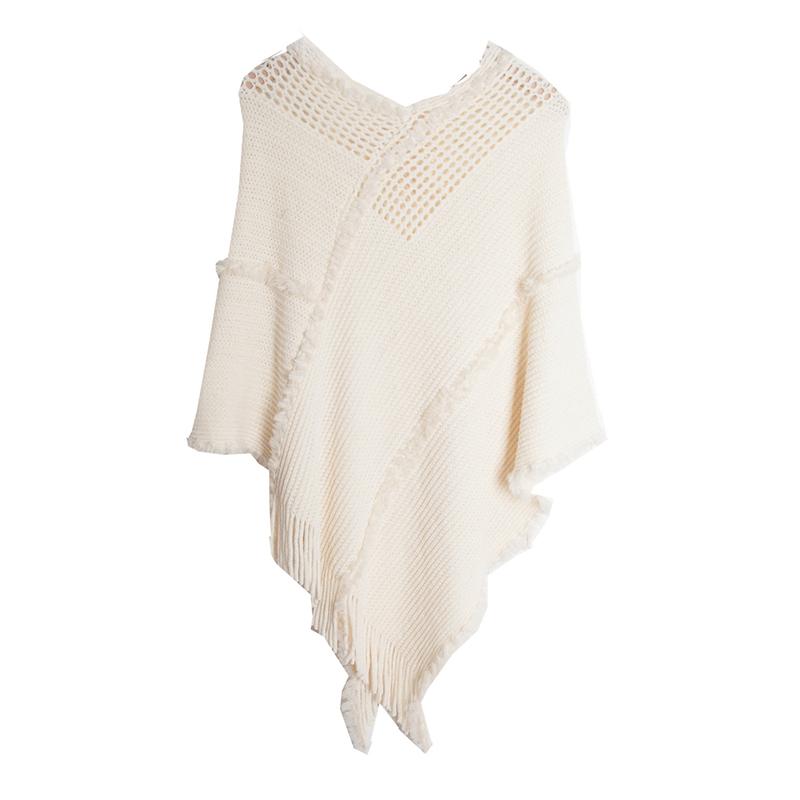 Chic Knitted Elegant Women Scarf Solid Hollow Pullover Wrap Shawls Tassel Lady Chales Femme Ponchos Capas Mujer Cachecol Party