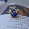 Vintage Style Exquisite Pearl Round Lapis Lazuli Earrings For Women  Inlaid Classic Blue Stud Earings Jewelry Gift