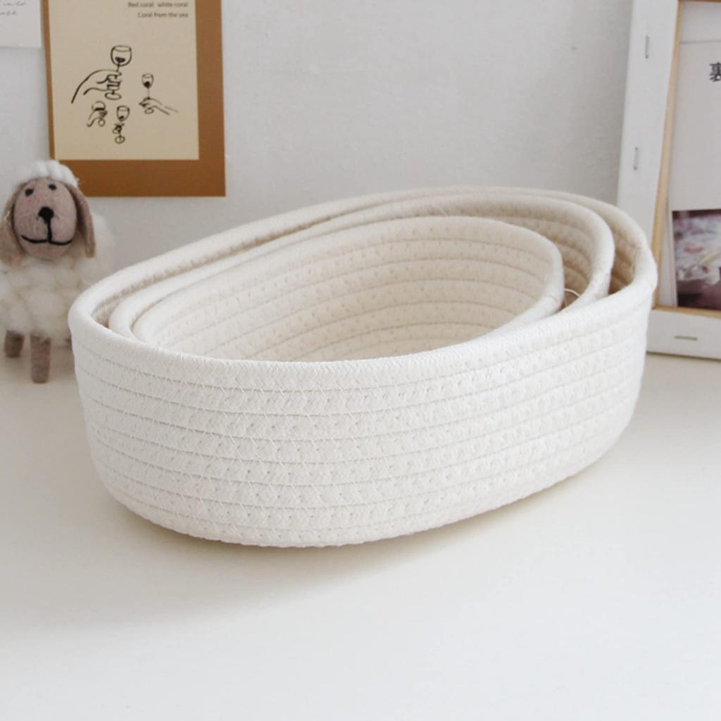 3PCS Cotton Rope Storage Basket Woven Nordic Oval Organizer Container Bins Decorative Desktop Storage Boxs for Clothes Books Towels Cosmetics
