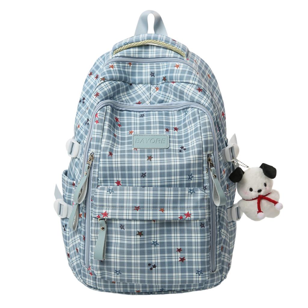 Schoolbag Junior High School Student High School Student Schoolbag Women's Casual Plaid Schoolbag Large Capacity Commuting Campus Versatile Travel 