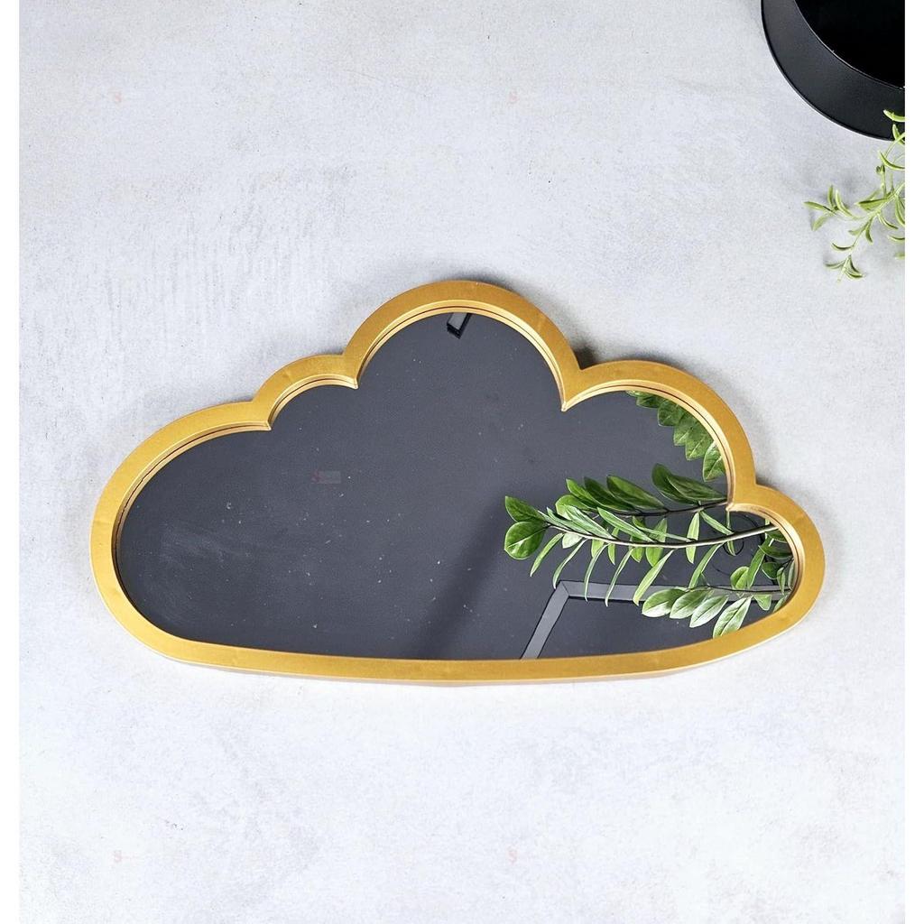 1 Pcs Cloud Shape Fiber Wall Mirror with Acrylic Golden Aesthetic Frame with Hook for Hanging On Walls