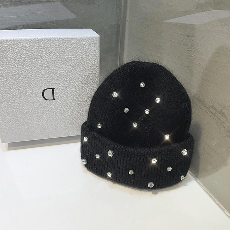 Autumn And Winter Heavy-Duty Pearl Wool Hat Pearl  Knitted Hat Warm Ear Protection