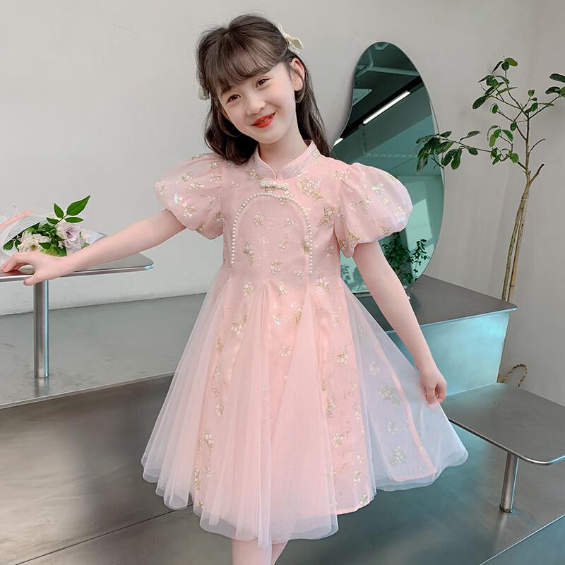 Anneyol Girls' 2025 Summer New Chinese Style Cheongsam Princess Dress