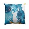Christmas New Fashionable Blue Watercolor Elk Pillowcase, Holiday Home Fresh and Warm Pillow Cushion Cover