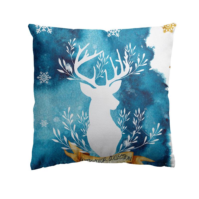 Christmas New Fashionable Blue Watercolor Elk Pillowcase, Holiday Home Fresh and Warm Pillow Cushion Cover