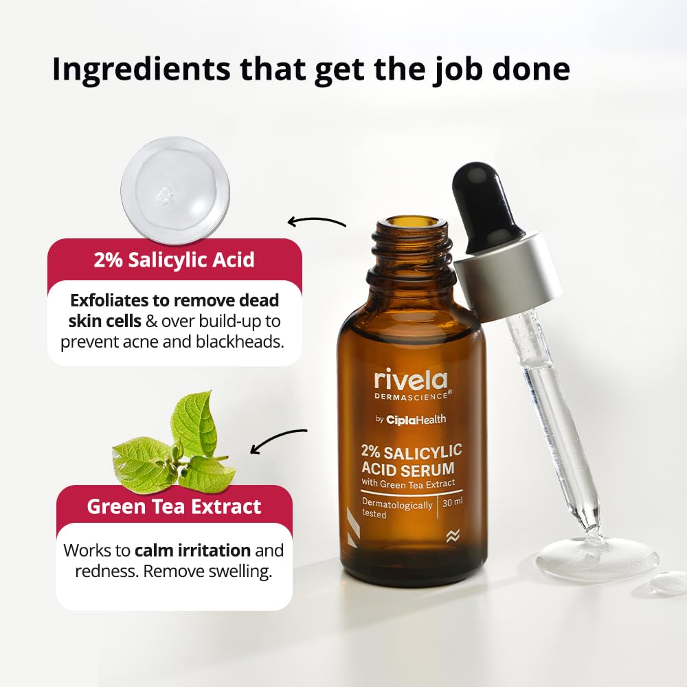 Rivela Dermascience 2% Salicylic Acid Face Serum 30ml Pack of 1 For Acne Oil Control Blackheads