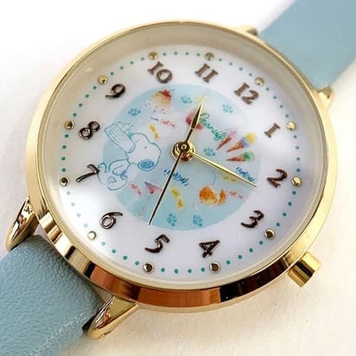 Fieldwork Women's Analog Watch with Snoopy Design, Leather Strap, Watercolor Illustration, Blue (PNT033-3)