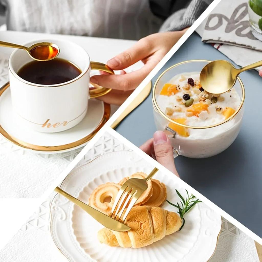 Silberbesteck Besteckset 24 Teile Edelstahl Tafelgeschirr Set Haushaltsbesteck Gabeln und Löffel Tägliche Notwendigkeiten Service für 6