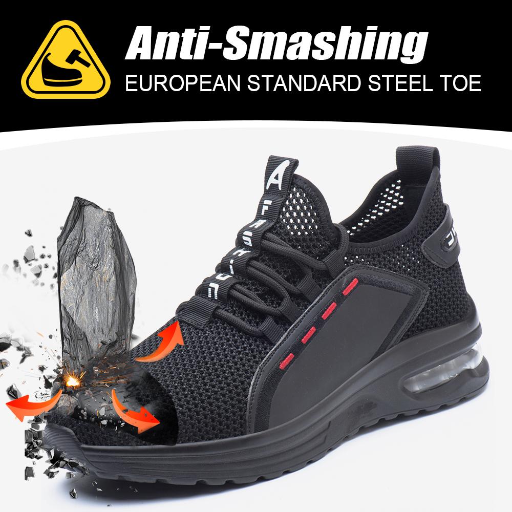 Men's Summer Mesh Safety Shoes Steel Toe Anti- Crush Breathable Lightweight Work Shoes Knitted Upper Kevlar Insertion Proof