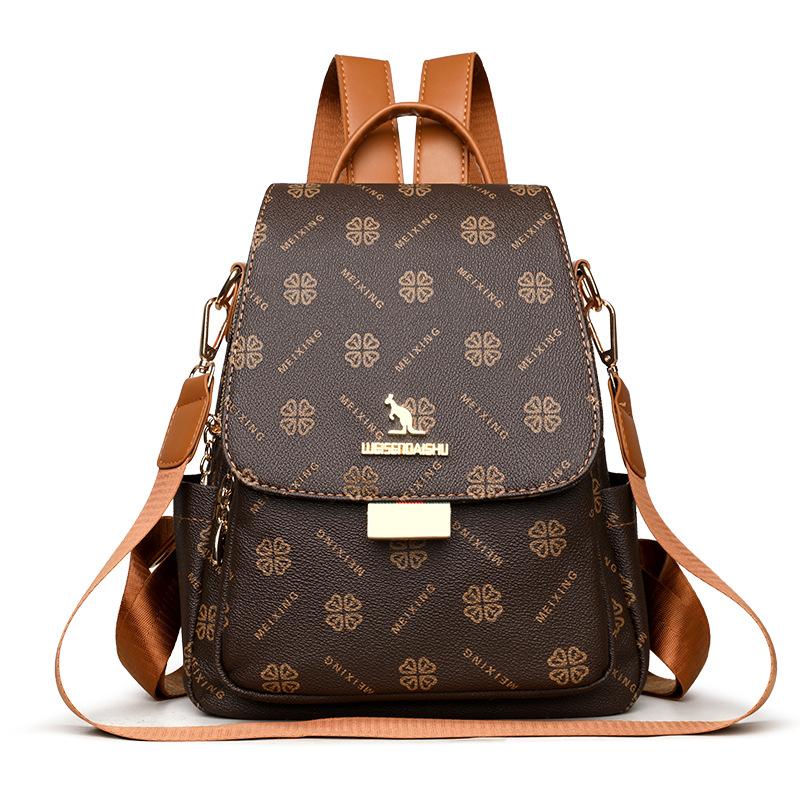 Damen Neue Mode und Vielseitiger Großer Fassungsvermögen Verschleißfester Studentenrucksack Schultasche Outdoor-Reise Vierblättriges Kleeblatt Rucksack gray