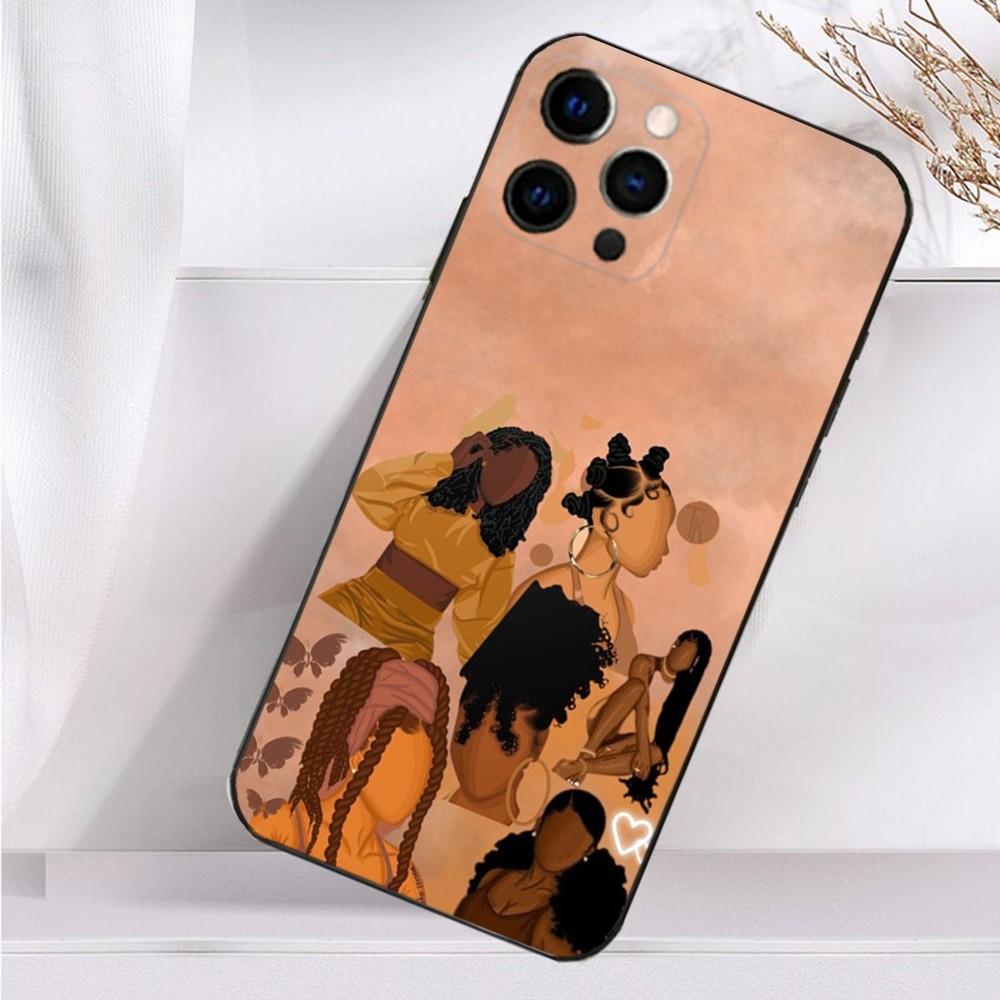 Black Girl A-Afro Phone Case For iPhone 16,15,14,13,12,11 Plus,Pro Max,XS,X,XR,SE,Mini,8,7 Soft Silicone Black Cover