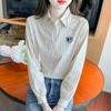 2026 New Women's Embroidered Cotton Shirt, Fashionable and Youthful Striped Long Sleeve Blouse