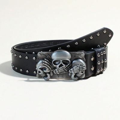 Trendy Belt Men's Skull Belt Punk Snap Pants Belt Women