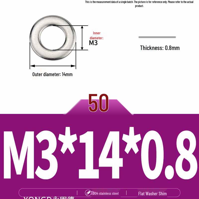 304 Stainless Steel Thickened Flat Washer / Ultra-thin Metal Gasket, Sizes M1.6-M10