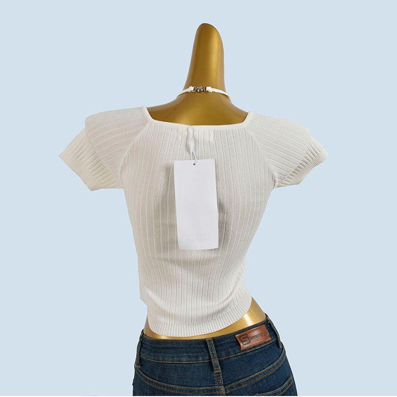 Pure Desire Sexy V Neck off-the-Shoulder Fancy Short-Sleeved T-shirt Women's Summer New Sexy Tight-Fitting Cinched Small Top