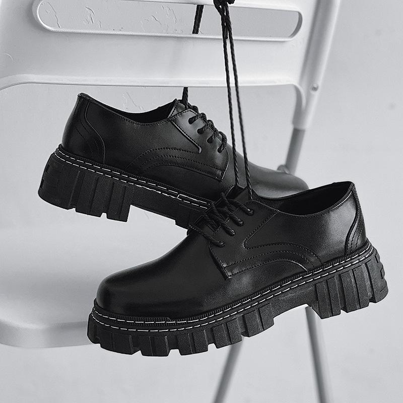 2025 Boys' Low Cut Black Leather Shoes Spring and Autumn New Style Youth and Leisure