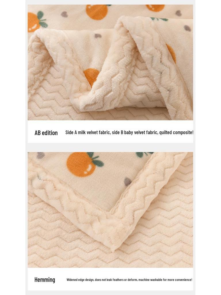 Three-Layer Quilted Milk Velvet Cartoon Blanket - Thick, Machine Washable, Ideal for Autumn/Winter Naps