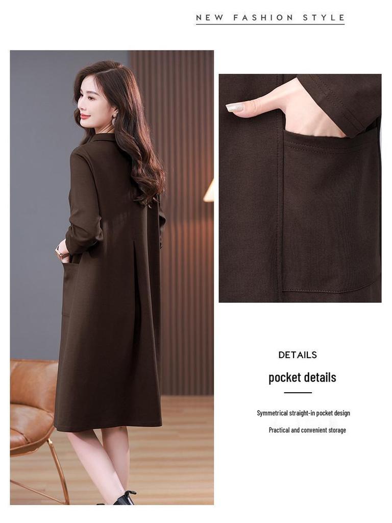 Women's Plus Size Slimming Sweatshirt Dress - Casual Long Sleeve, Age-Reducing for Middle-Aged Moms, Spring & Autumn 2024 Collection