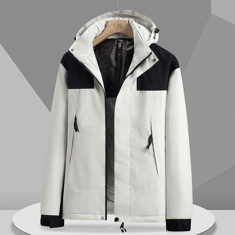 

Jacket men s and women s graphene cotton-padded clothes autumn and winter velvet waterproof and windproof outdoor leisure sports mountaineering jacket S слонова кістка