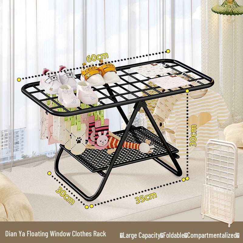 Foldable Balcony Clothes Drying Rack with Storage for Baby Clothes, Socks, and Underwear