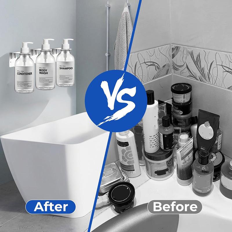 Dozator de șampon și balsam transparent de 500 ml pentru sticle de săpun de duș cu montare pe perete cu etichete Reumplere dozatoare de spălat corporal pentru baie, bucătărie