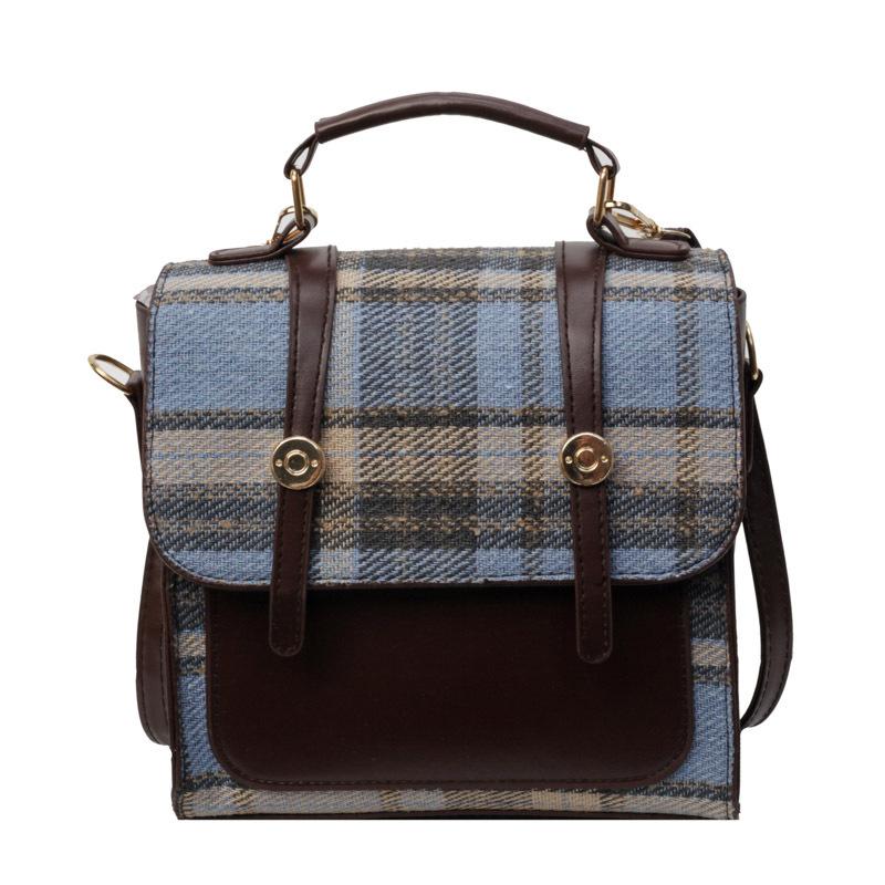 

Повсякденний невеликий рюкзак у британському стилі, нова модна жіноча сумочка 2024 року, універсальна плед-сумка для приміських поїздок через плече, косий розмір синій