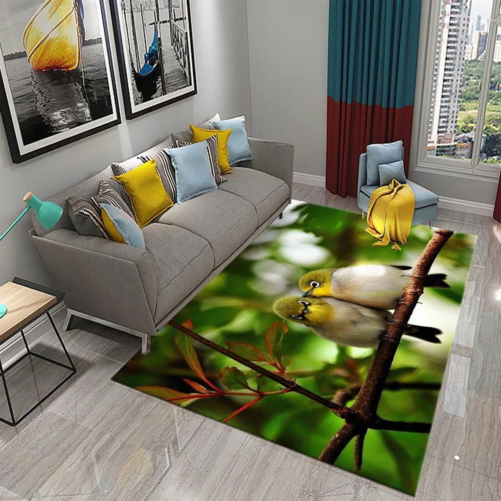 3D Cute Bird Carpet Beautiful Animal Forest Rug for Living Room Bedroom Sofa Kitchen Bathroom Doormat Non-slip Floor Decor Mat