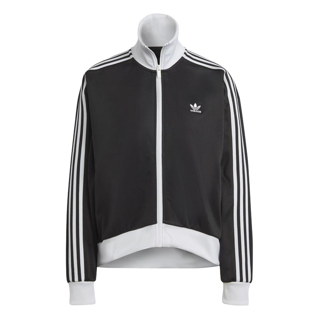adidas Originals Adicolor Three-Stripe Color Block Loose Fit Stand Collar Long Sleeve Jacket Women Jackets Black IK0430