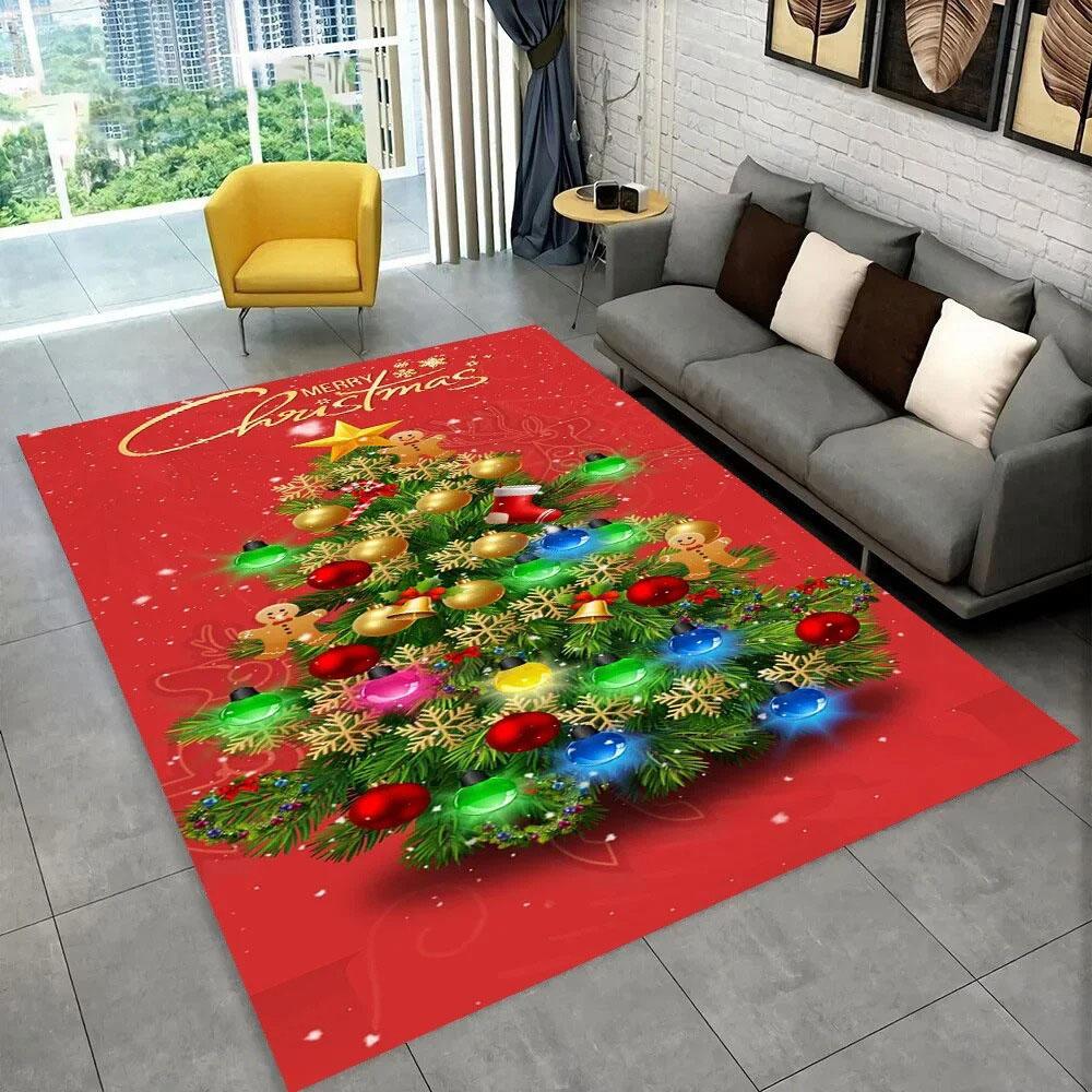 Santa Claus Christmas Carpet Tree Large Area Rug Living Room Rug Bedroom Sofa Doormat Christmas Decoration Non-slip Floor Mat