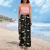 Damen Sommer Boho Palazzo Hose Hohe Taille Weites Bein Halloween Druck Lässige Hose mit Taschen