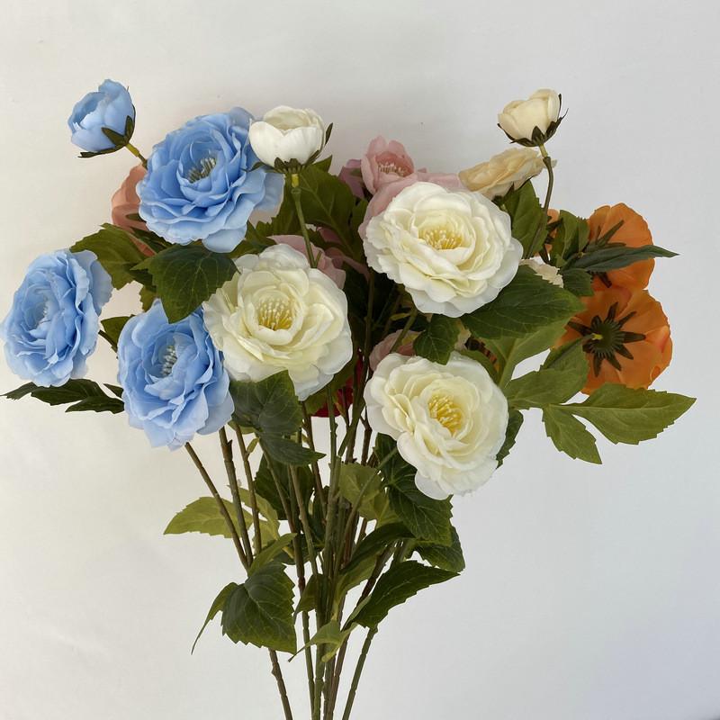 Long Branch Fu Character Fourhead Camellia Artificial Flower For Wedding Hall And Home Decoration