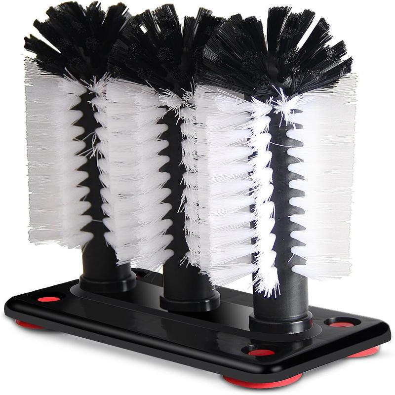 3PCS Bottle Cleaning Brush Set With Suction Base Long Handle Bristle Brush Heads For Glass Beer Cup Water Bottle Washer Kit