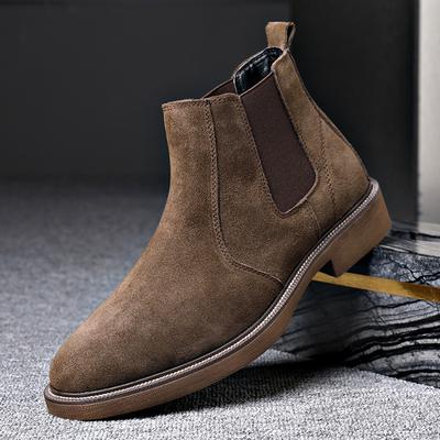 Botas Chelsea de Ante y Cuero de Estilo Británico para Hombre 2024: Otoño/Invierno Felpa de Piel de Vaca, Punta Afilada, Corto