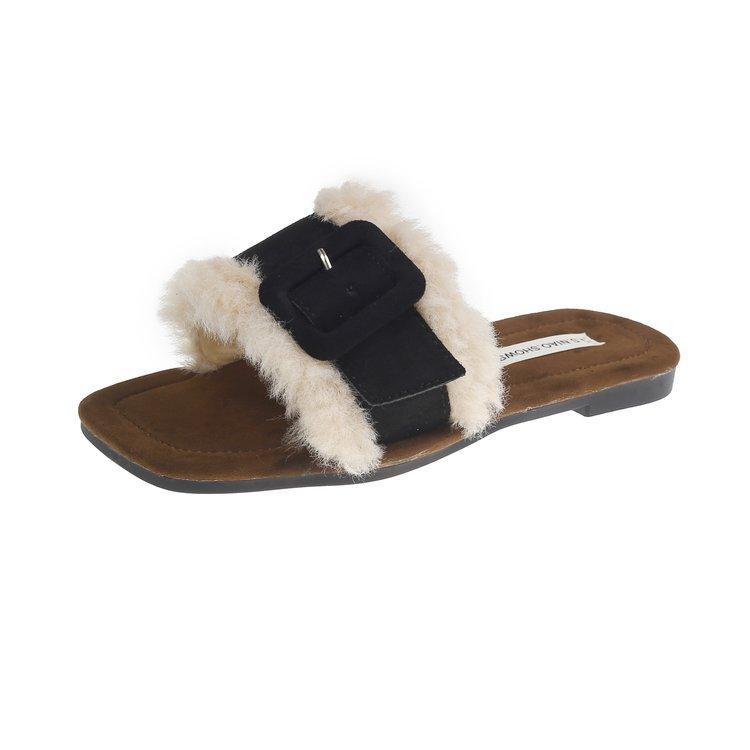 

Высококачественные квадратные пушистые тапочки женские носят новый французский темперамент осенью, сказочный вечер с юбкой одно слово перетащить 35 чёрный