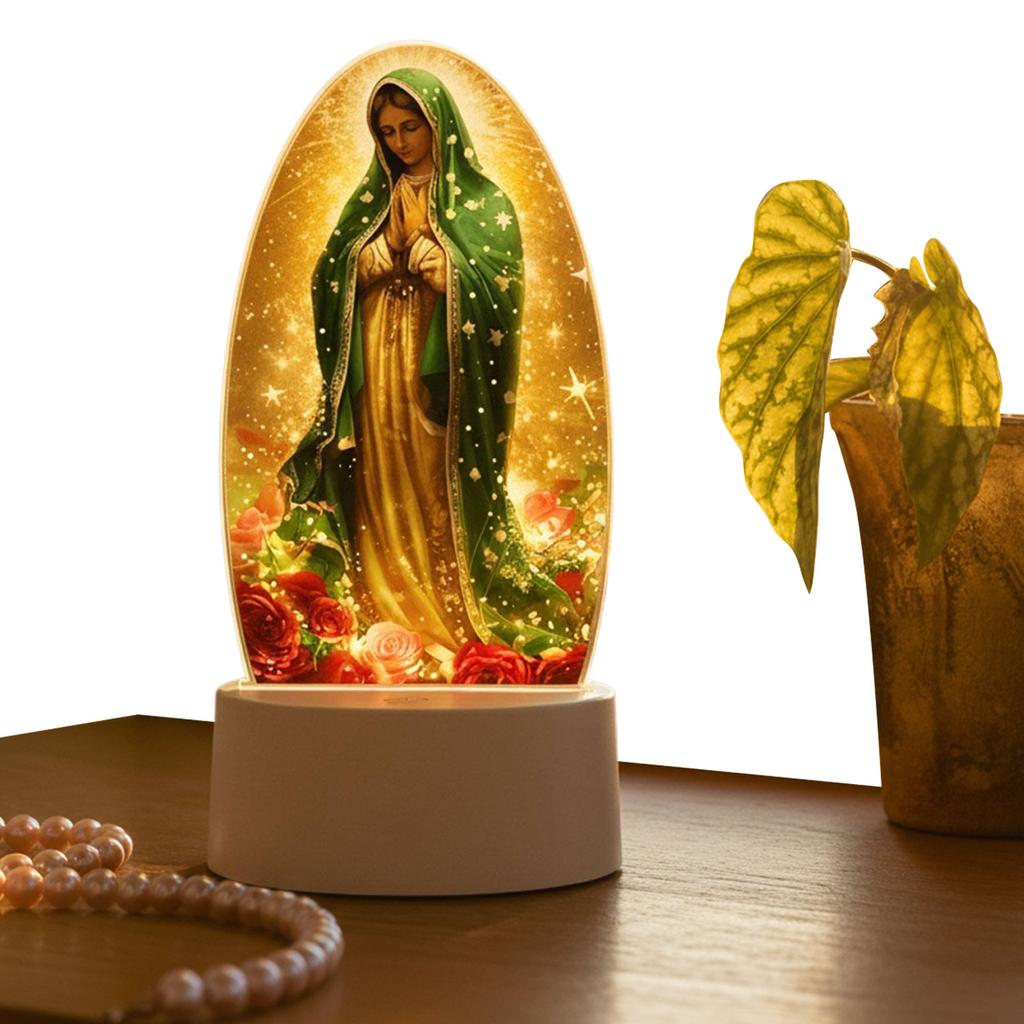 Guadalupe Virgin Prayer Lamp with Base Collectible Ornament LED Catholic Table Lamp USB Powered for Believers Mom Women Gifts